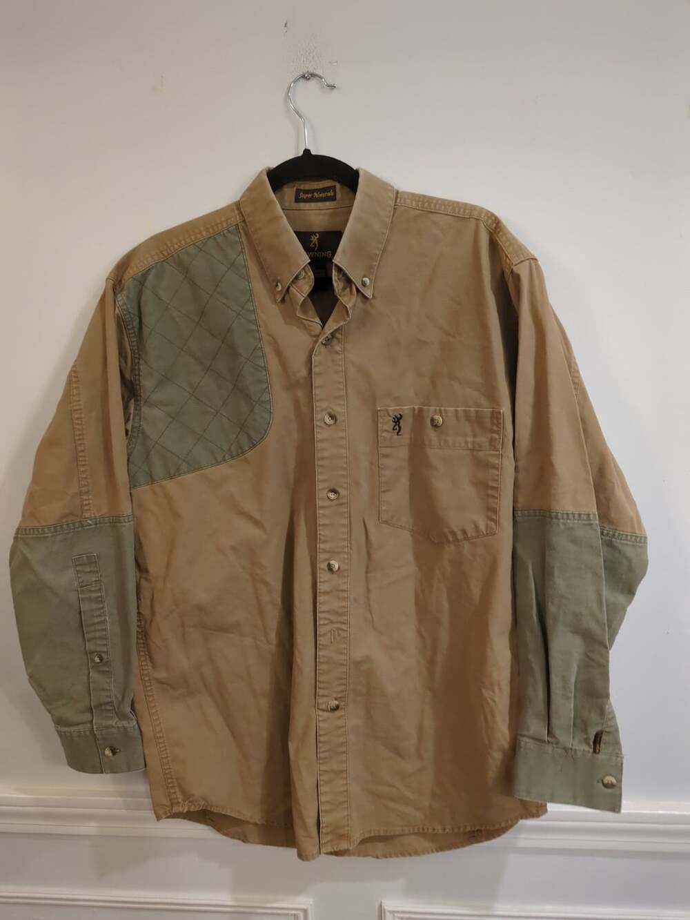 Browning Shooting Shirt Khaki Green Long Sleeve Quilted Patch